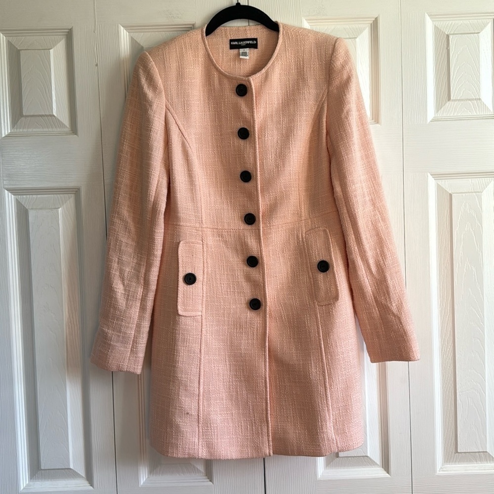 Karl Lagerfeld | Pink Sherbet | Tweed Button Coat | size 2